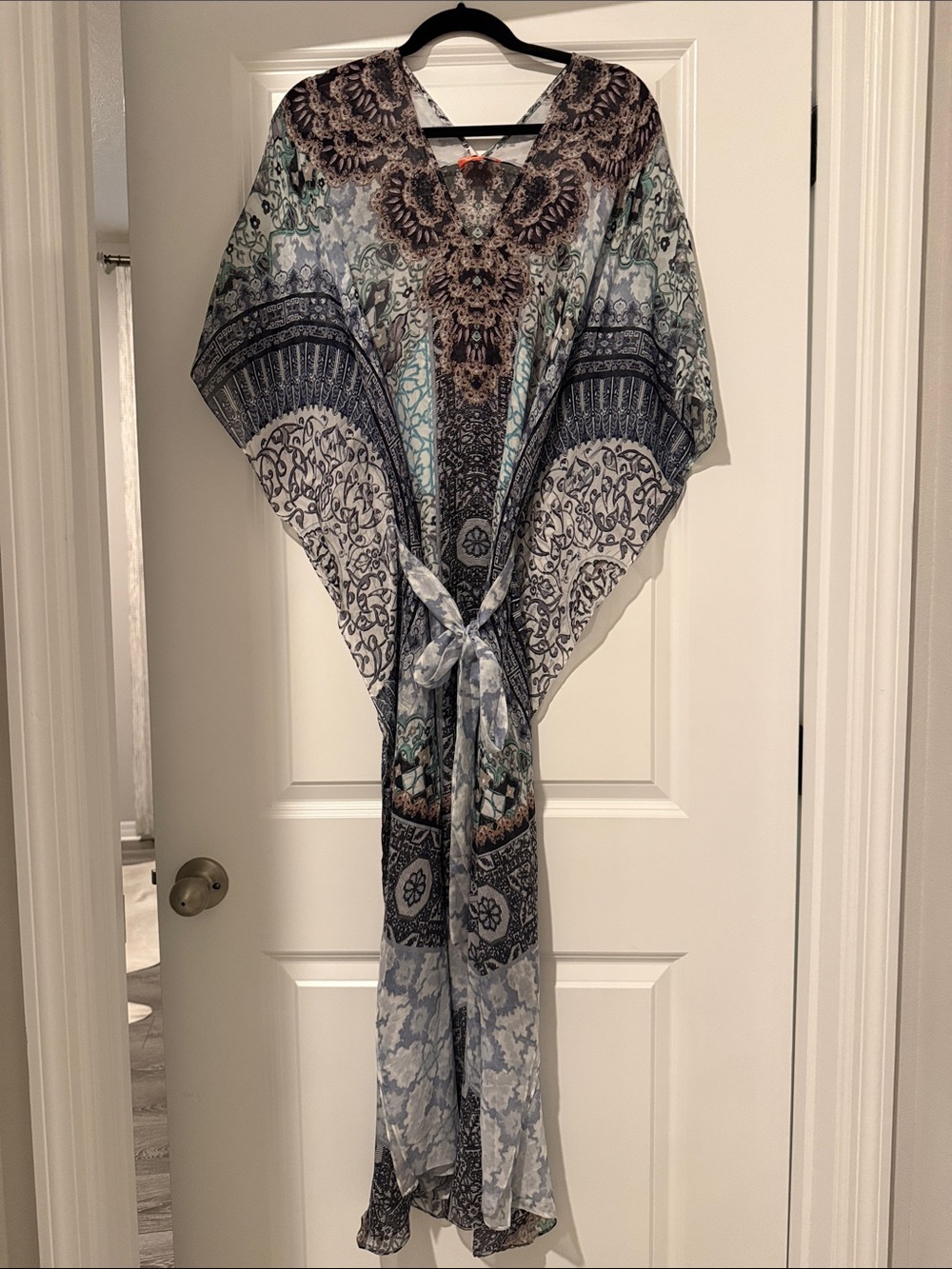 Hale Bob Silk Blue and Gray Maxi Dress Caftan